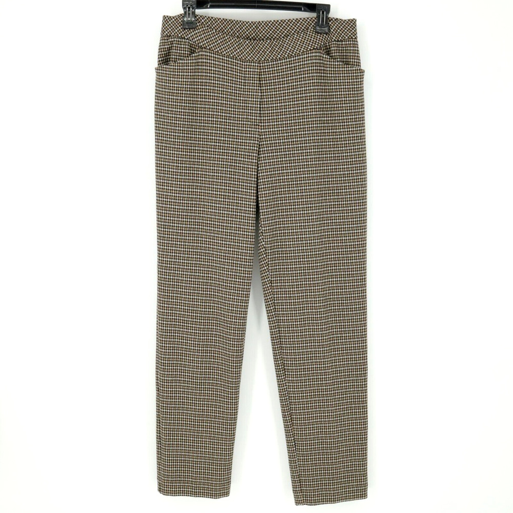 J Jill Pants Womens Medium Ponte Knit Slim Leg Beige Black White Plaid Pockets